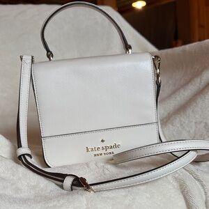 kate spade White Saffiano Leather Satchel with Gold Logo